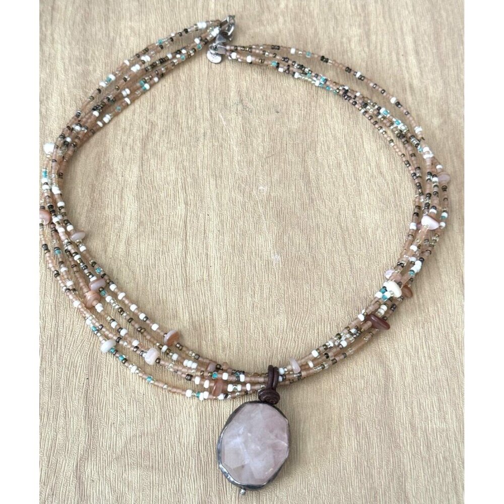 Tica Rose 925 Sterling Silver Rose Quartz Gemstone Beaded Multi-Strand Necklace